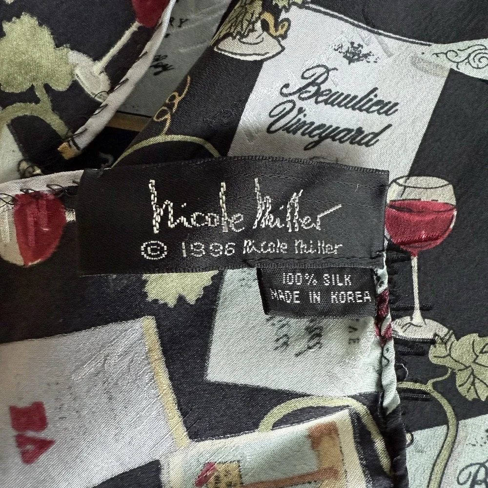 Vintage Nicole Miller‎ Wine Print Scarf 100% Silk 1996